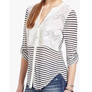 Anthropologie Tiny Striped Sequin Top